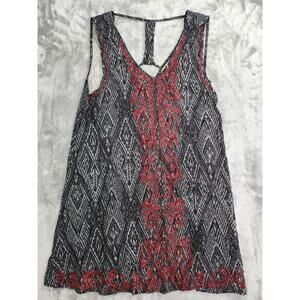 En Creme Dress Womens S Black Red Embroidered Sleeveless V-Neck Mini Back Cutout